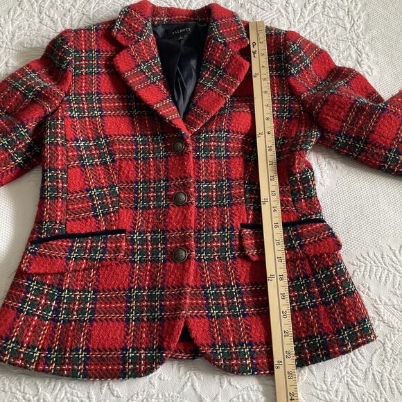 Talbots Blazer Red Tartan Plaid Wool Holiday Jacket Party office career Size 4 - Picture 10 of 16